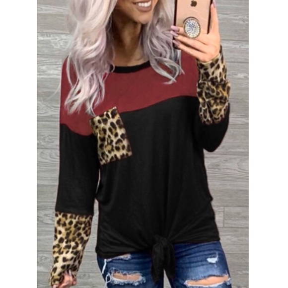 Tops - 🐆1 LEFT: Smalls•Black Color Block Leopard Tie Top